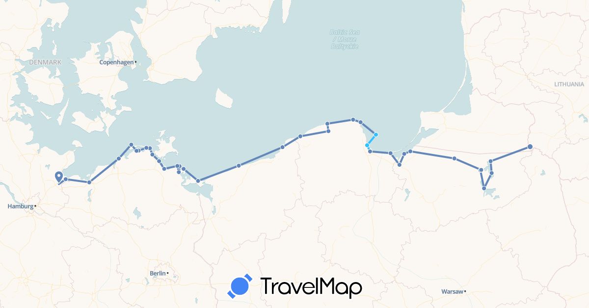 TravelMap itinerary: driving, cycling, boat in Germany, Lithuania, Poland (Europe)